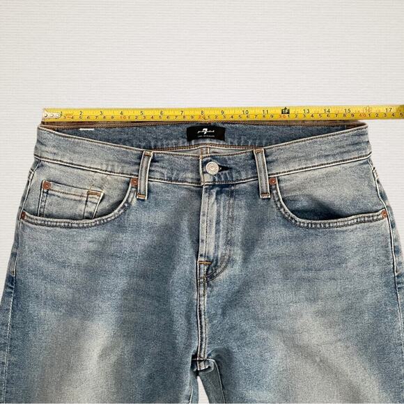 7 For All Mankind Low Straight Leg Distressed Jeans in Rose Avenue Light Wash 29 - Picture 8 of 11